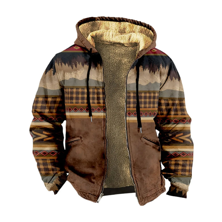 Matthijs Bohemian Hoodie – Bruine herenhoodie met unieke patronen en warme voering