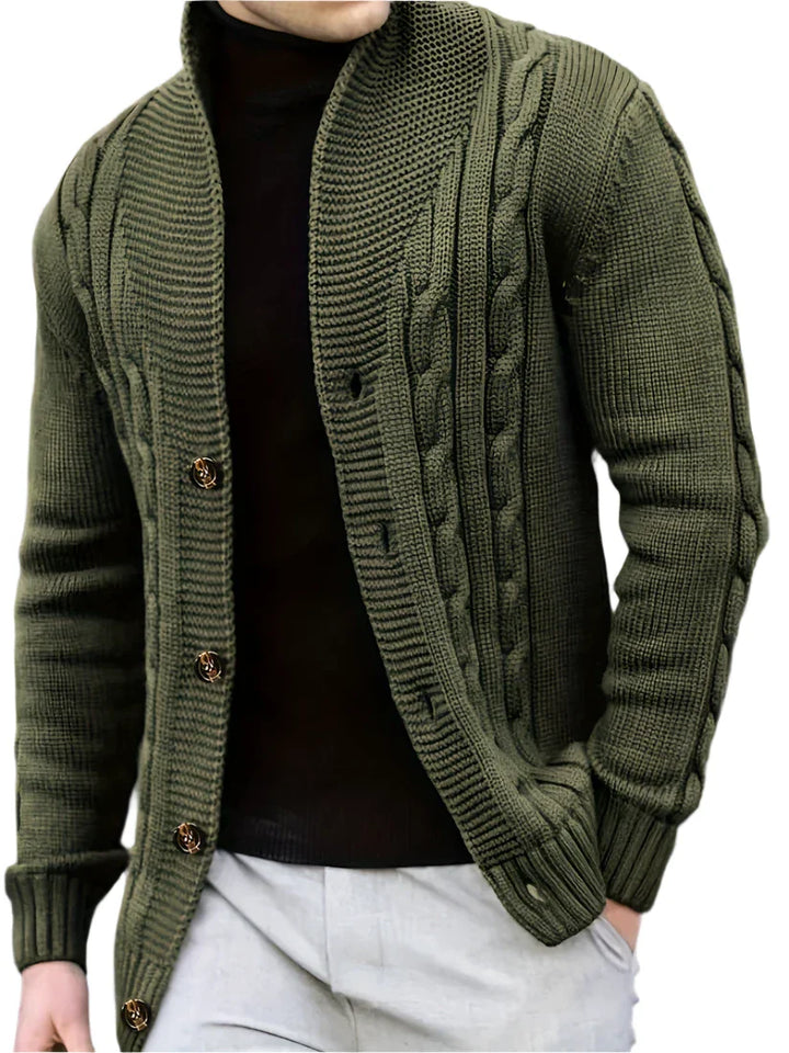Cassian Kabelgebreide Heren Cardigan – Klassieke Button-up Trui met Reverskraag
