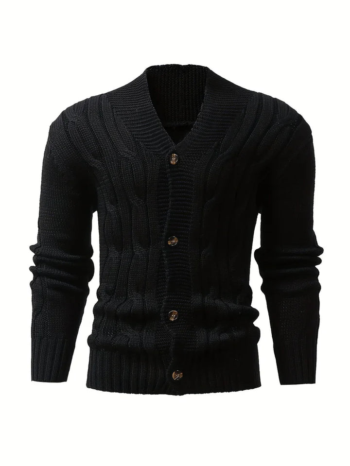 Cassian Kabelgebreide Heren Cardigan – Klassieke Button-up Trui met Reverskraag