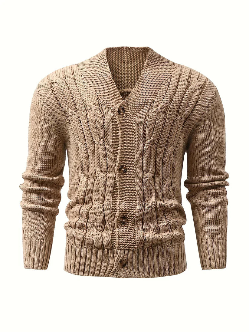 Cassian Kabelgebreide Heren Cardigan – Klassieke Button-up Trui met Reverskraag