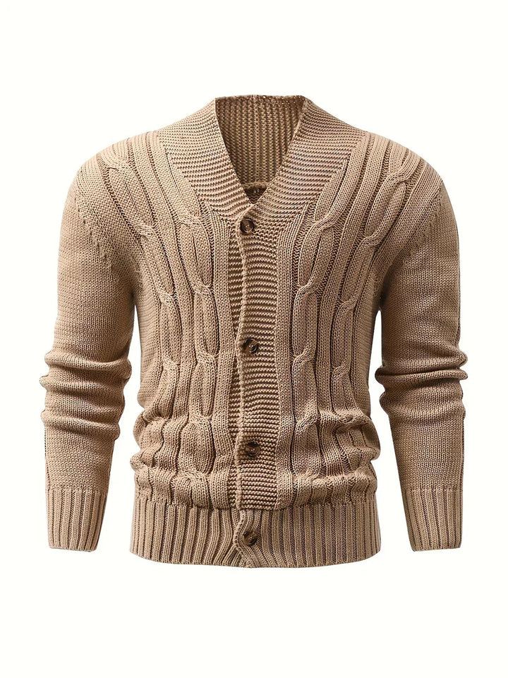 Cassian Kabelgebreide Heren Cardigan – Klassieke Button-up Trui met Reverskraag
