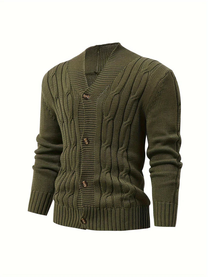 Cassian Kabelgebreide Heren Cardigan – Klassieke Button-up Trui met Reverskraag