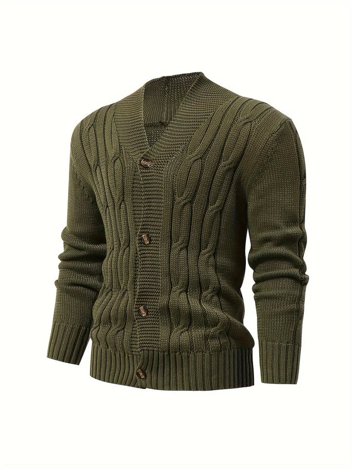 Cassian Kabelgebreide Heren Cardigan – Klassieke Button-up Trui met Reverskraag