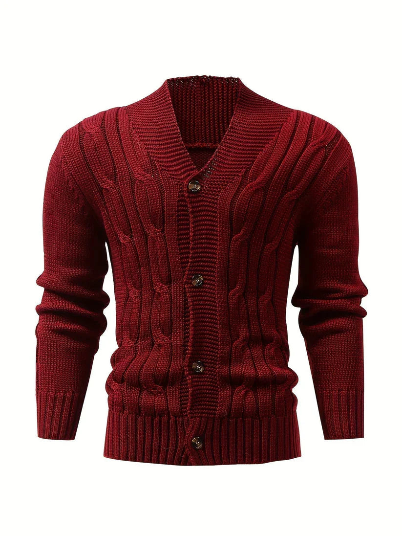 Cassian Kabelgebreide Heren Cardigan – Klassieke Button-up Trui met Reverskraag