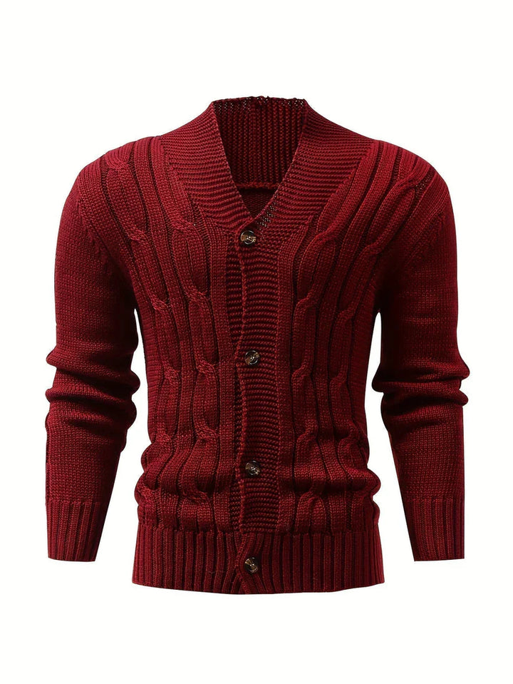 Cassian Kabelgebreide Heren Cardigan – Klassieke Button-up Trui met Reverskraag