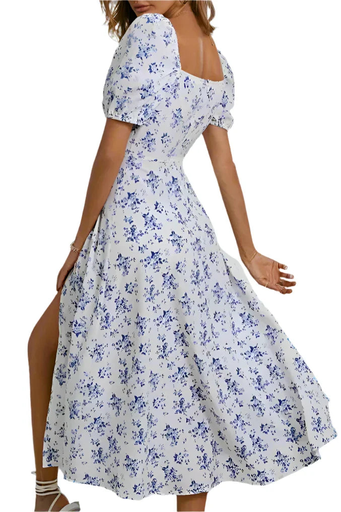 Florentia Bloemen Midi Jurk – Elegante Korte Mouw Jurk met Tijdloze Print