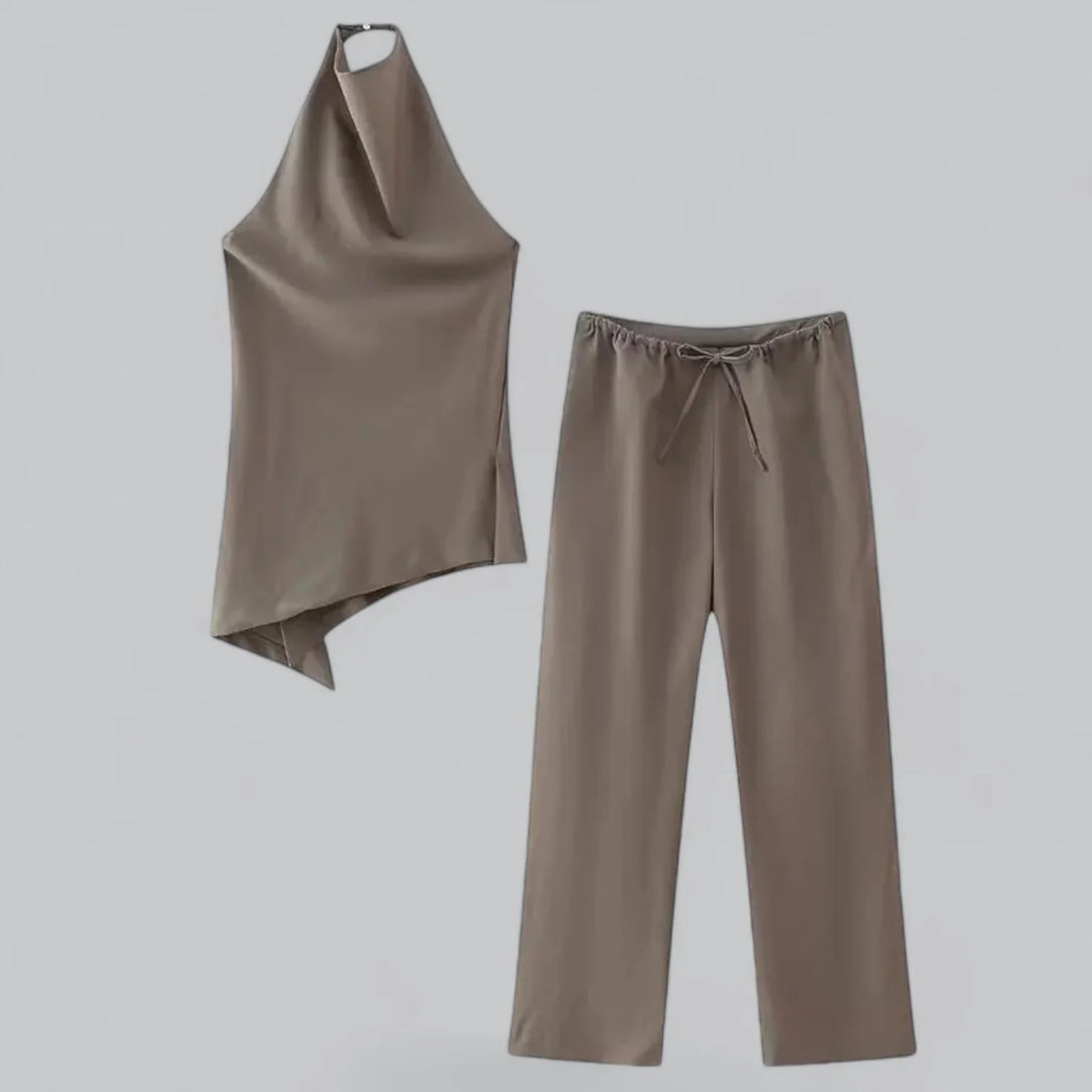 Galiana Co-Ord Set – Elegante Tweedelige Set met Wijde Pijpen en Blouse