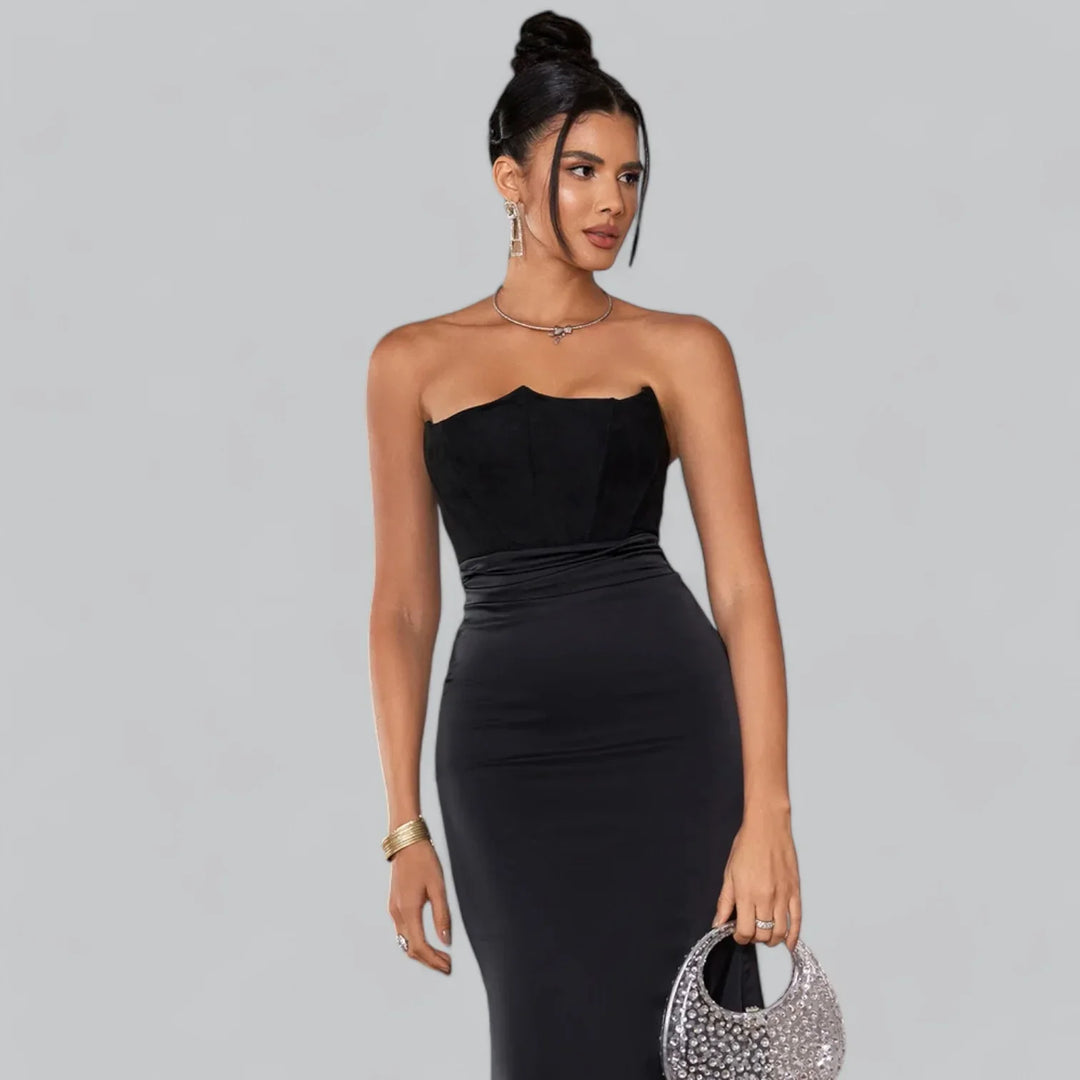 Katriel Maxi Jurk – Strapless Fluwelen Corsetjurk