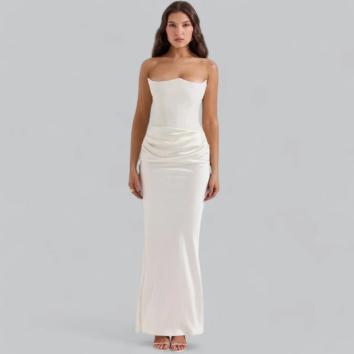Katriel Maxi Jurk – Strapless Fluwelen Corsetjurk