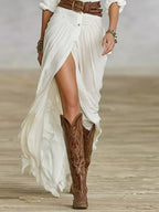 Amandine | Robe longue ceinturée à revers plissés