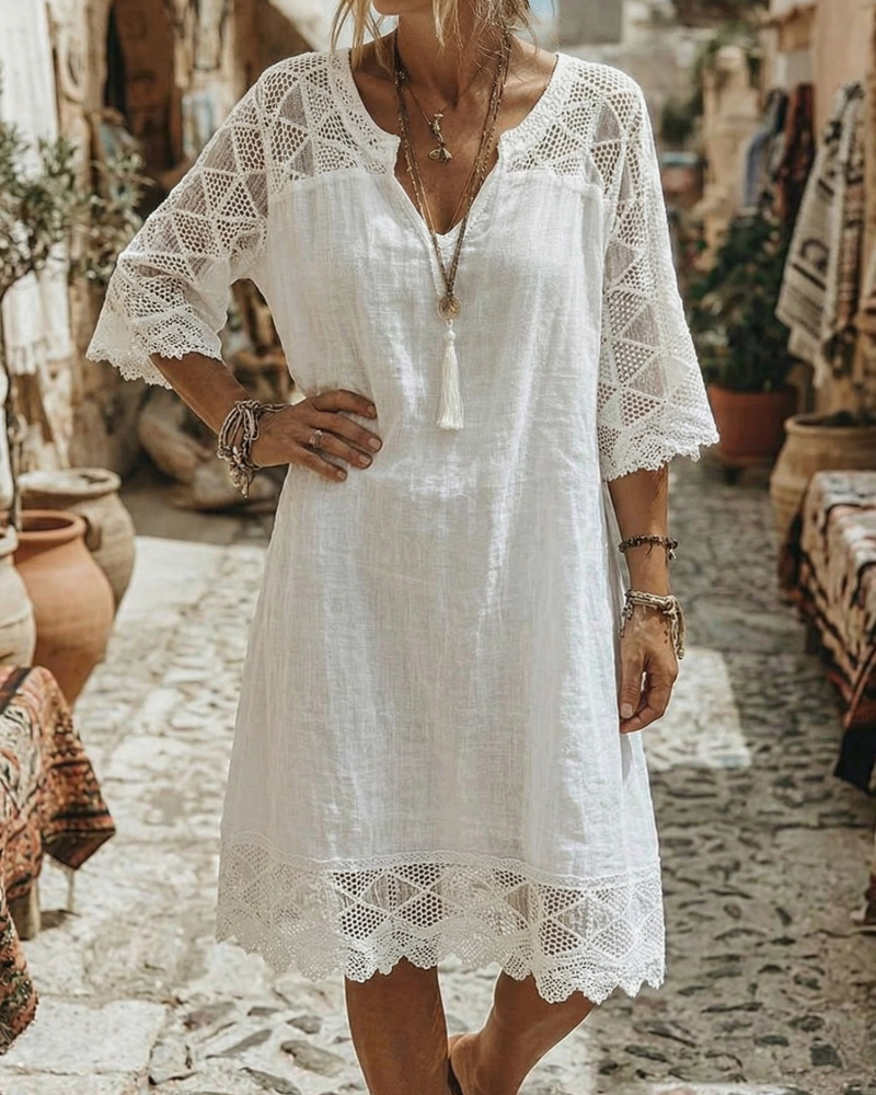 Nivara | Robe Fluide à Dentelle et Col V