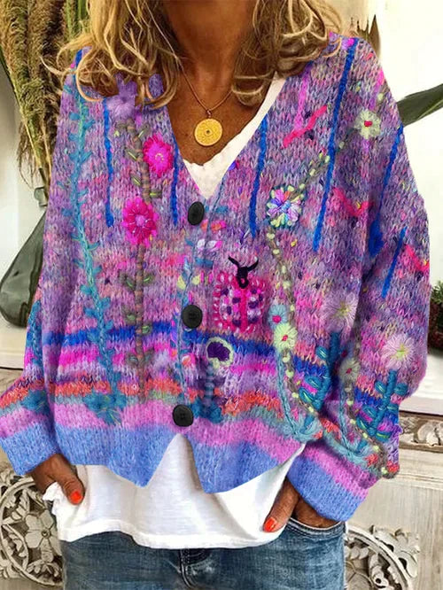 Romina Boho Vest – Uniek Artistiek Damesvest met Bloemenaccenten