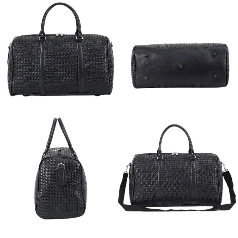 Dorian Weekendtas – Zwarte Luxe Reistas met Vlechtpatroon