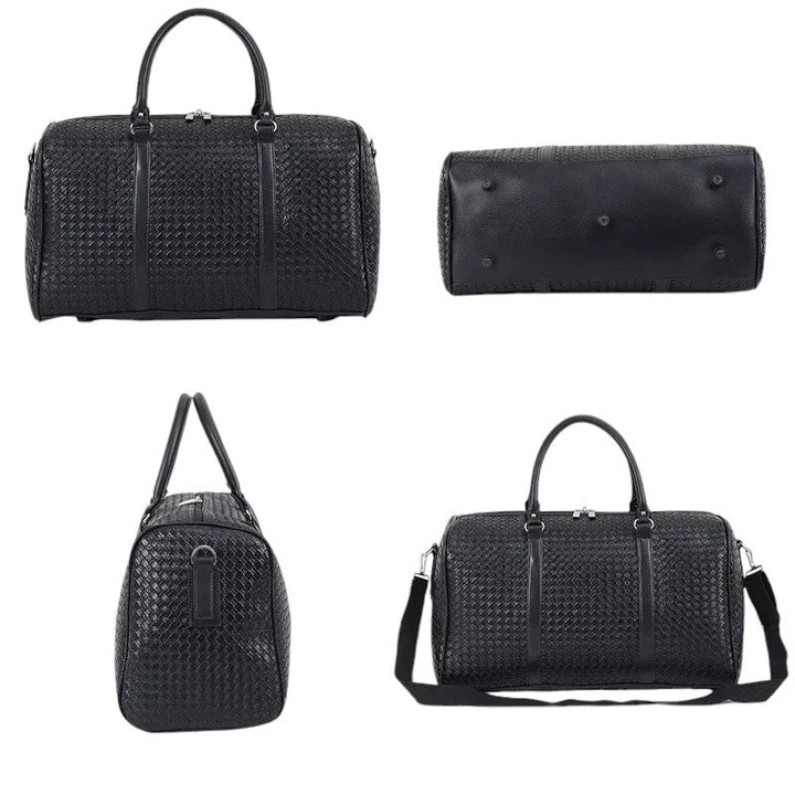 Dorian Weekendtas – Zwarte Luxe Reistas met Vlechtpatroon