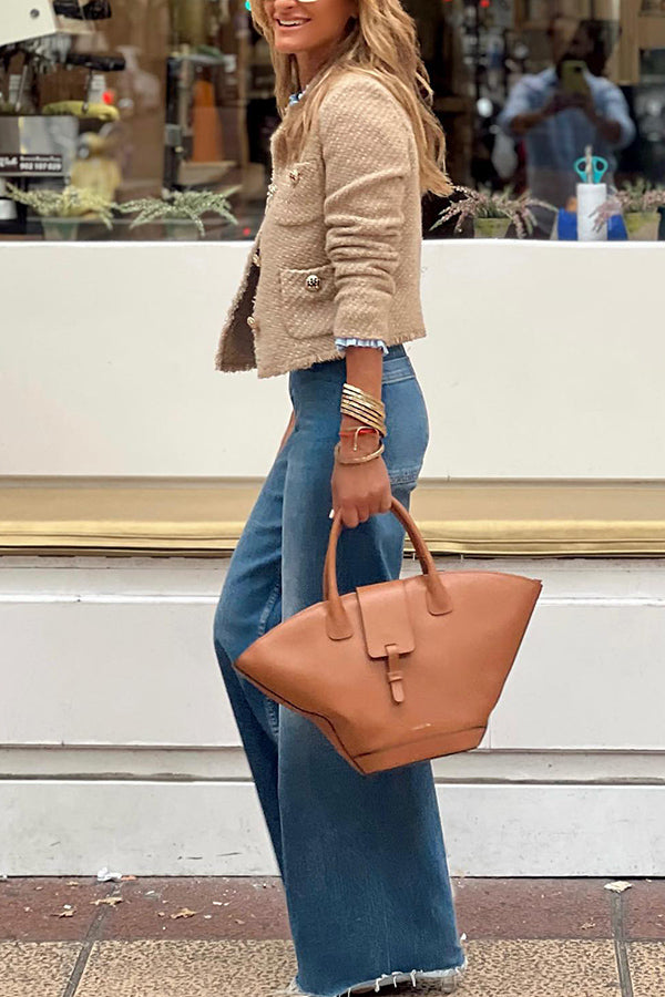 Alenya Dames Jas – Trendy Jas met Ronde Hals en Rafelige Afwerking