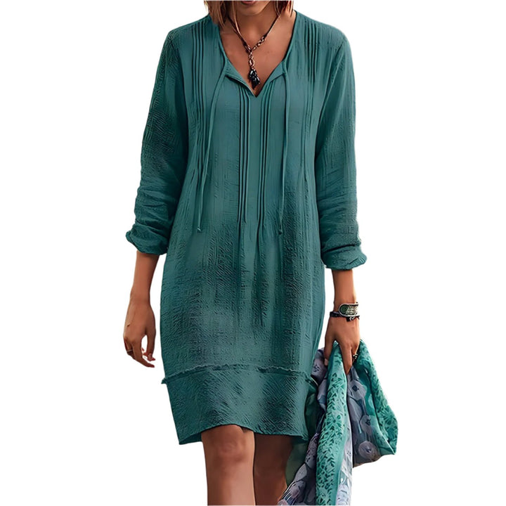 Rihanna – Elegante Linnen Jurk Met V-Hals En Lange Mouwen