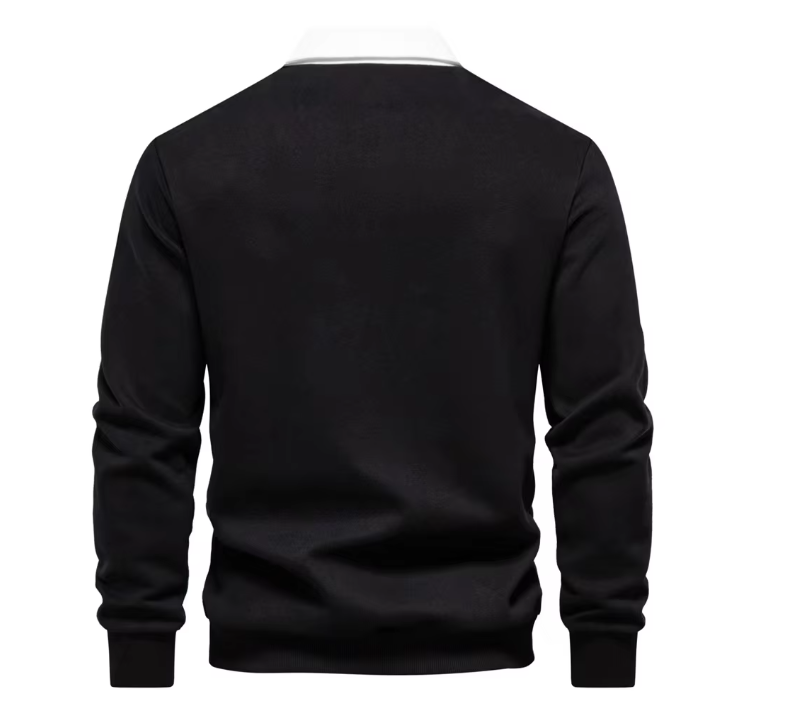 Beige Herentrui met Witte Kraag – Tijdloze Trui met Elegante Details en Comfortabele Pasvorm