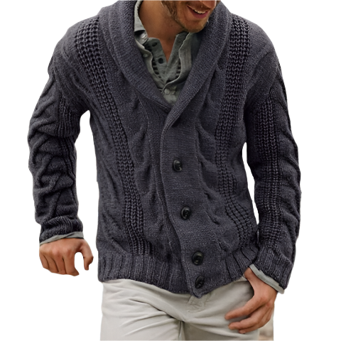 Niles heren cardigan – gebreid vest met sjaalkraag en knopen in klassiek kabelpatroon