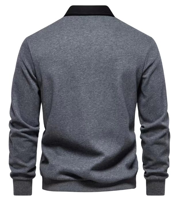 Beige Herentrui met Witte Kraag – Tijdloze Trui met Elegante Details en Comfortabele Pasvorm