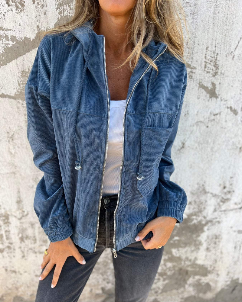 Ella | Veste en Velours Côtelé à Capuche et Zip