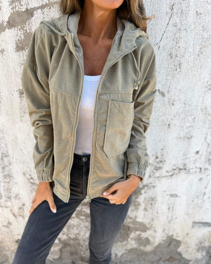 Ella | Veste en Velours Côtelé à Capuche et Zip