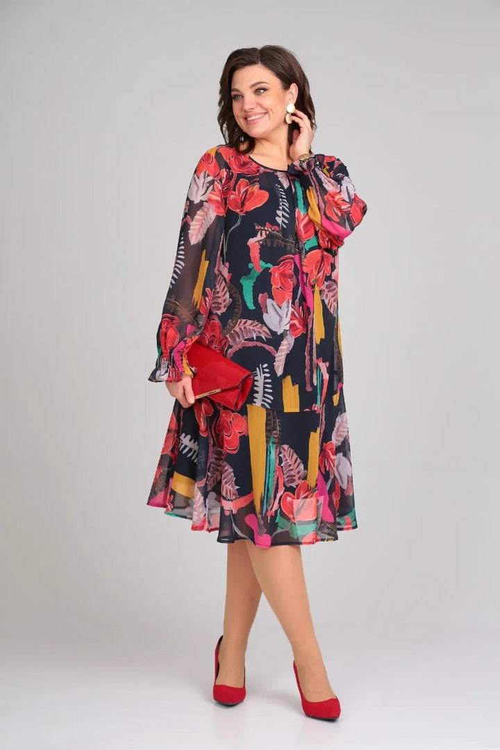 Léonie (Grande taille) | Robe midi fleurie élégante