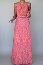 Elyora | Robe Maxi Plissée à Col Halter Imprimé