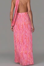 Elyora | Robe Maxi Plissée à Col Halter Imprimé