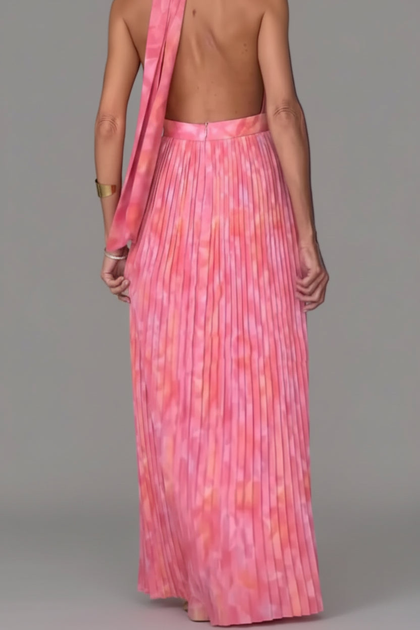 Elyora | Robe Maxi Plissée à Col Halter Imprimé