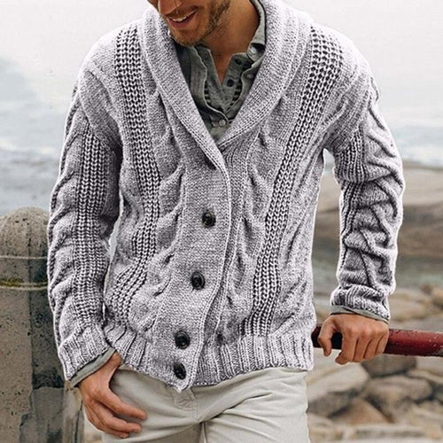 Niles heren cardigan – gebreid vest met sjaalkraag en knopen in klassiek kabelpatroon