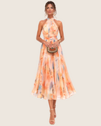 Aurora | Robe Maxi Fluide à Col Halter Imprimé