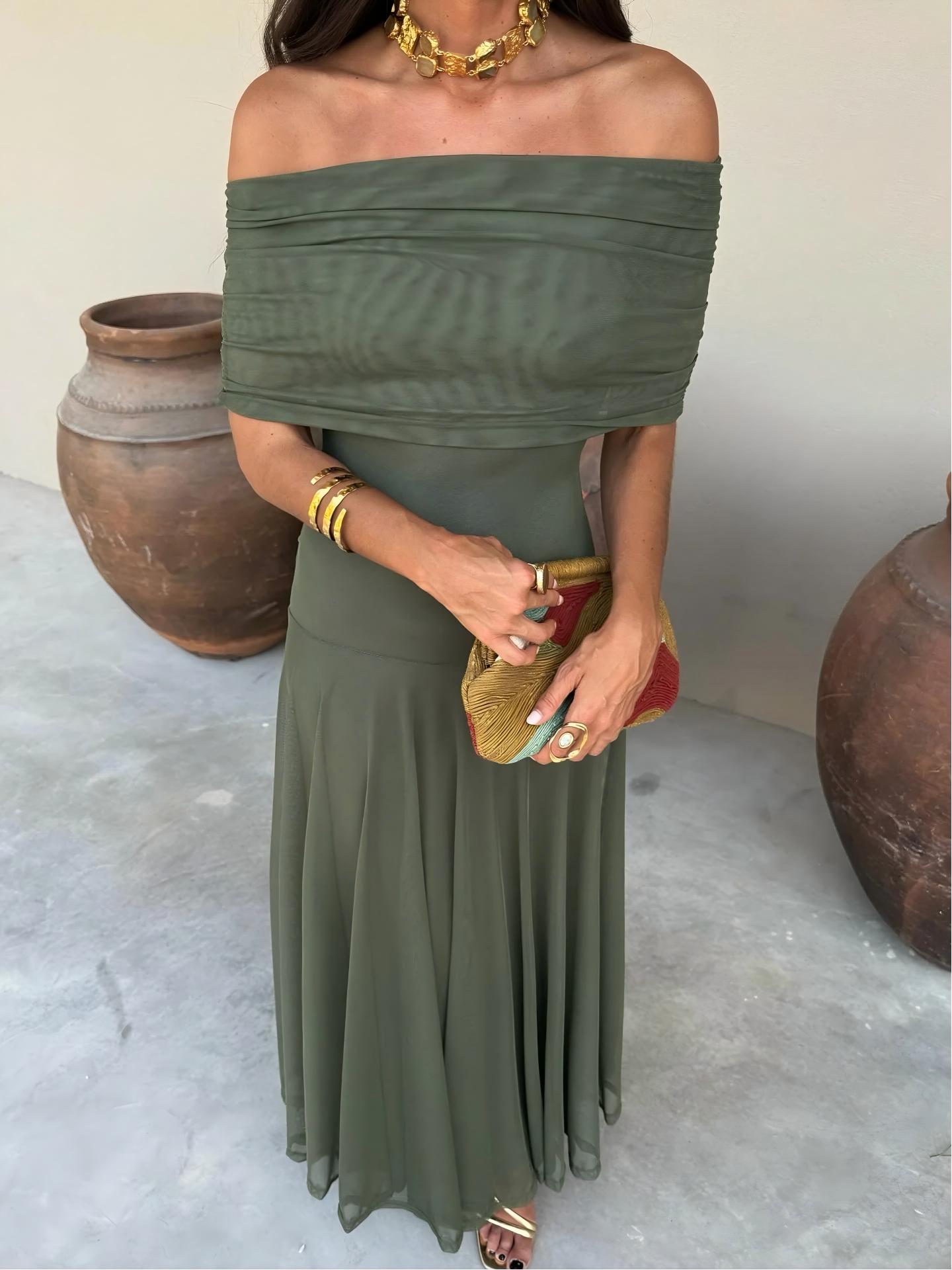 Toléa | Robe Maxi Fluide Épaules Dénudées