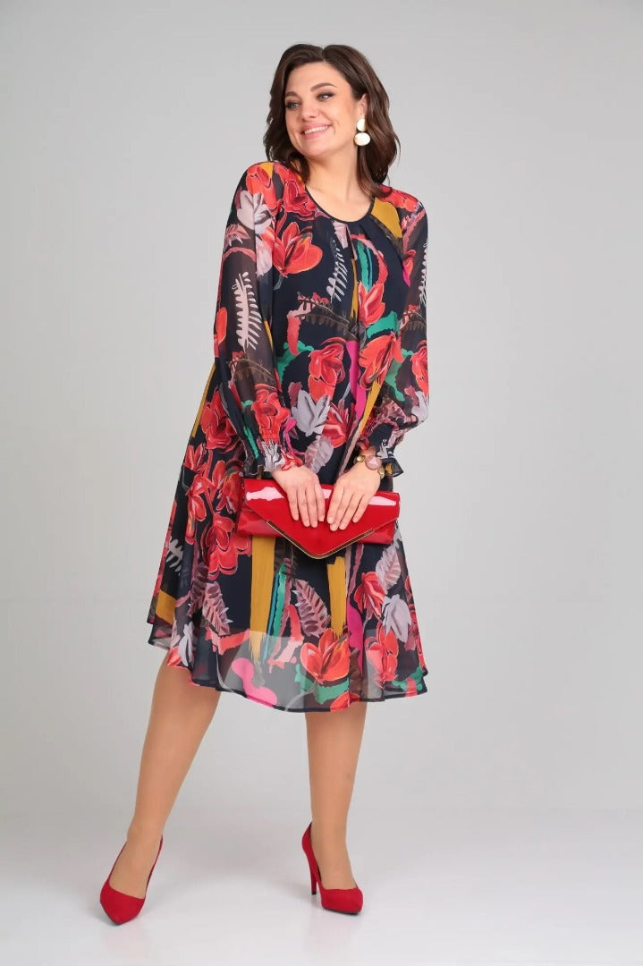 Léonie (Grande taille) | Robe midi fleurie élégante