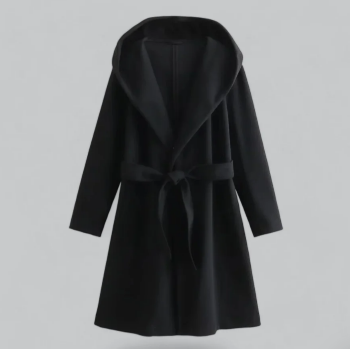 Calytrix Lange Mantel – Elegante Damesmantel met Ceintuur en Capuchon