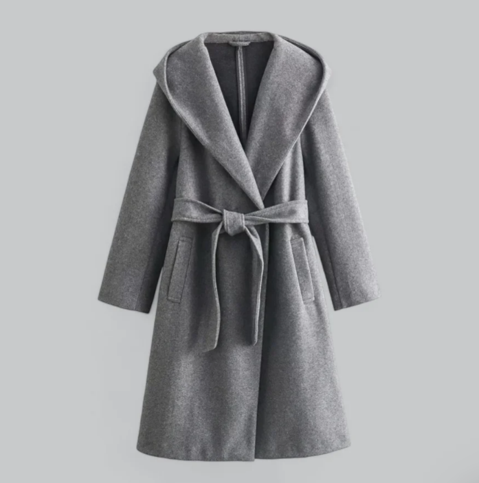 Calytrix Lange Mantel – Elegante Damesmantel met Ceintuur en Capuchon