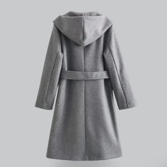 Calytrix Lange Mantel – Elegante Damesmantel met Ceintuur en Capuchon