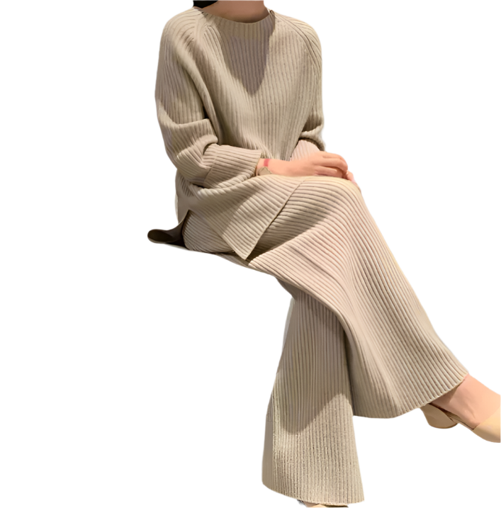 Ceridwen Wol Tweedelige Set – Elegante Dames Set met High-Waist Broek