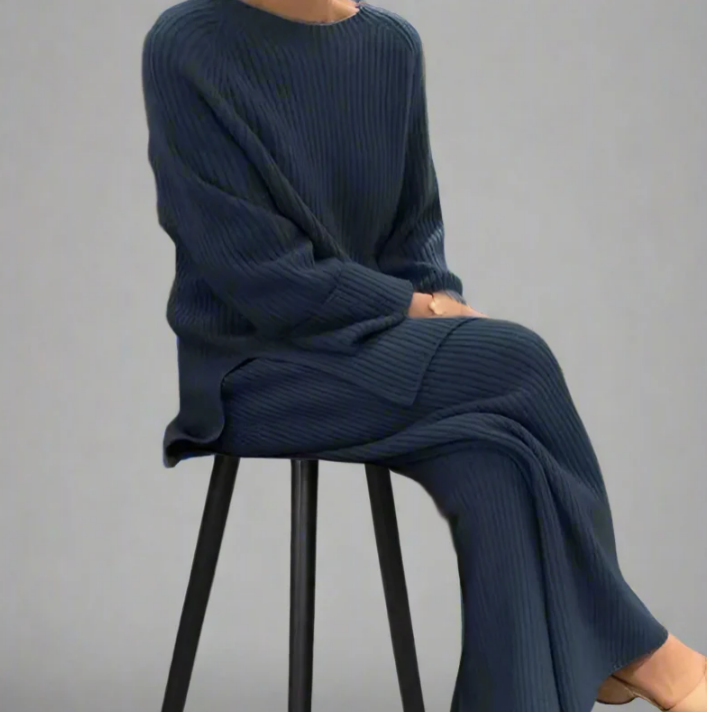 Ceridwen Wol Tweedelige Set – Elegante Dames Set met High-Waist Broek