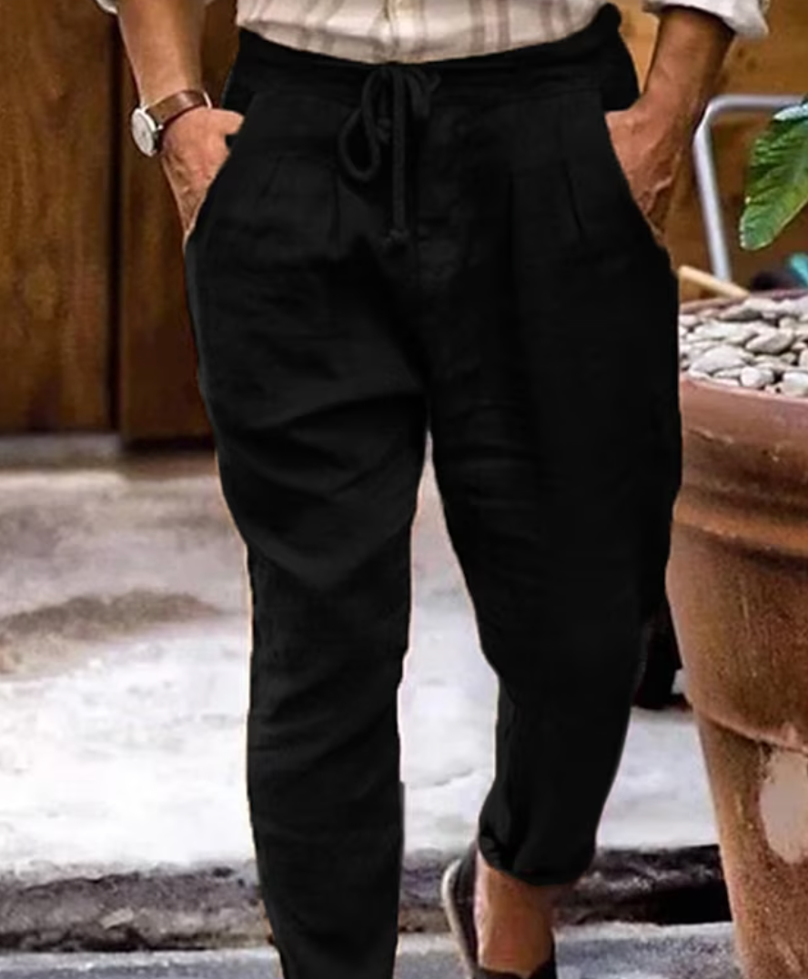 Solano Linnen Herenbroek – Luchtige Casual Broek met Trekkoord en Losse Pasvorm