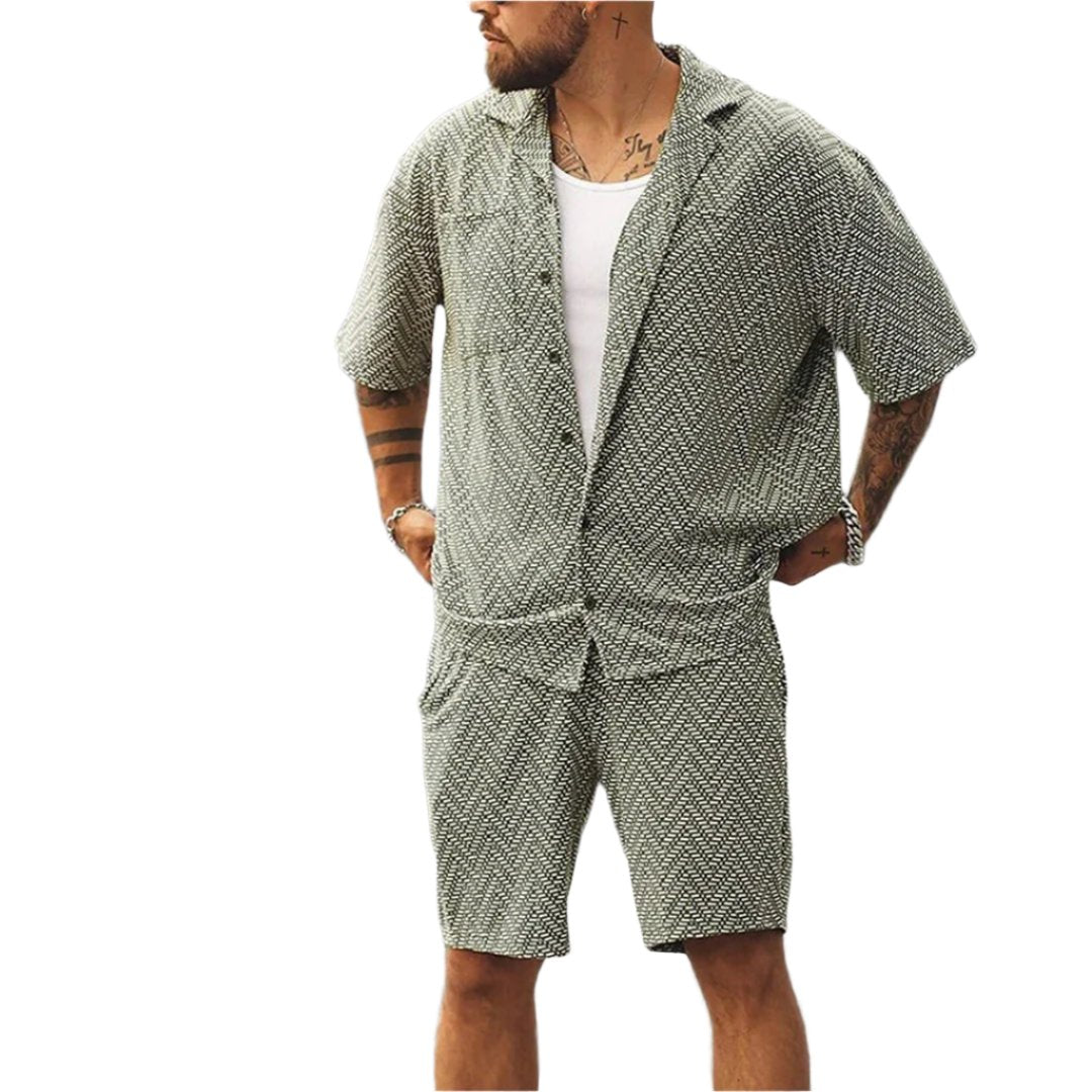 Naviro Heren Zomerset – Luxe Shirt &amp; Shorts Set met Grafisch Patroon en Relaxte Pasvorm