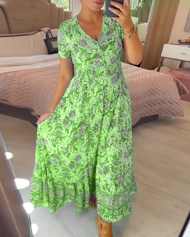Alira | Robe Longue Fleurie à Col V