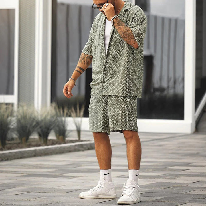 Naviro Heren Zomerset – Luxe Shirt &amp; Shorts Set met Grafisch Patroon en Relaxte Pasvorm