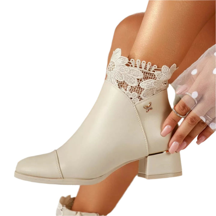 Lorvella Enkellaarsjes – Leren Dameslaarzen met Bloemenmotief