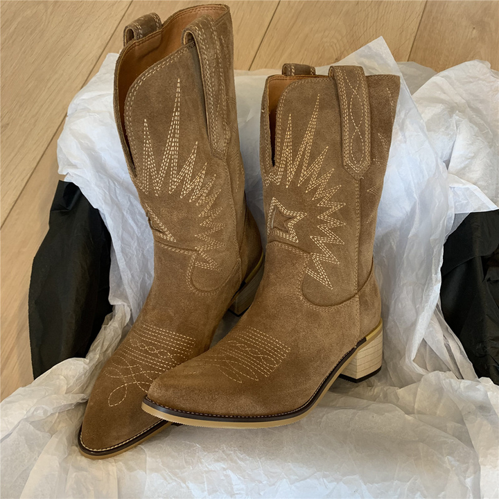 Nyssa Laarzen – Dames Westernlaarzen met Borduursels en Metallic Afwerking