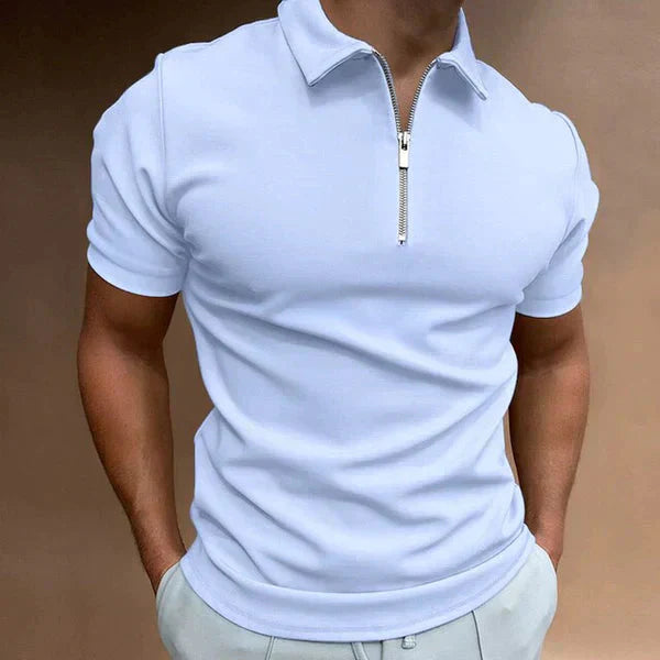 Renzo Heren Polo – Casual Slim Fit Poloshirt met Ritssluiting en Korte Mouwen