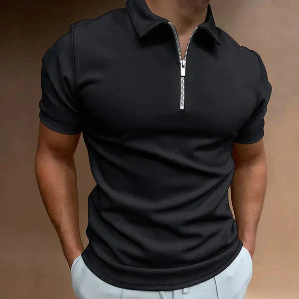 Renzo Heren Polo – Casual Slim Fit Poloshirt met Ritssluiting en Korte Mouwen