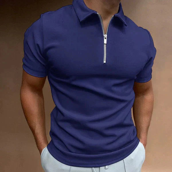 Renzo Heren Polo – Casual Slim Fit Poloshirt met Ritssluiting en Korte Mouwen