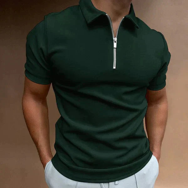Renzo Heren Polo – Casual Slim Fit Poloshirt met Ritssluiting en Korte Mouwen