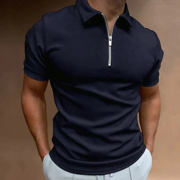 Renzo Heren Polo – Casual Slim Fit Poloshirt met Ritssluiting en Korte Mouwen