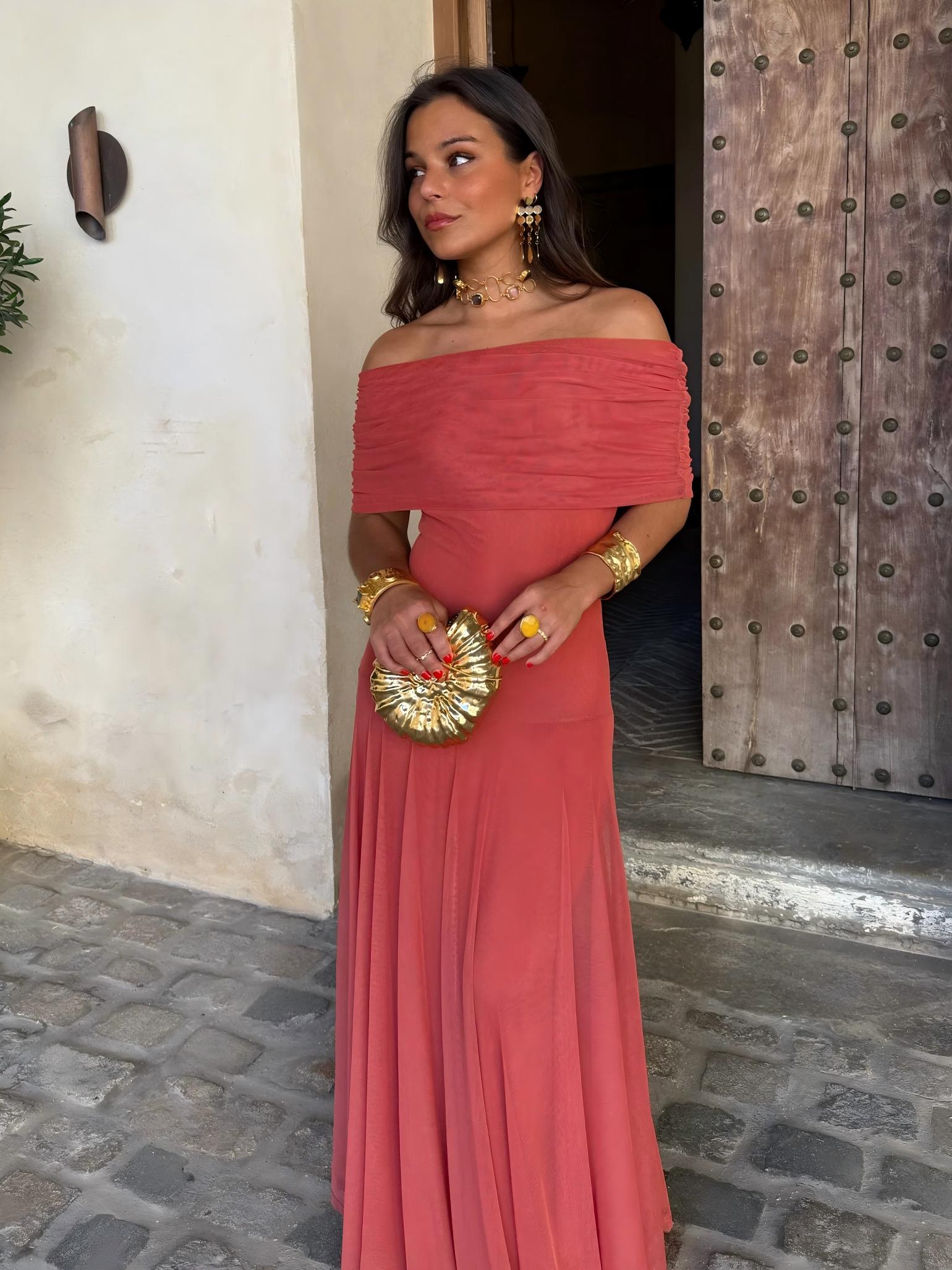 Toléa | Robe Maxi Fluide Épaules Dénudées